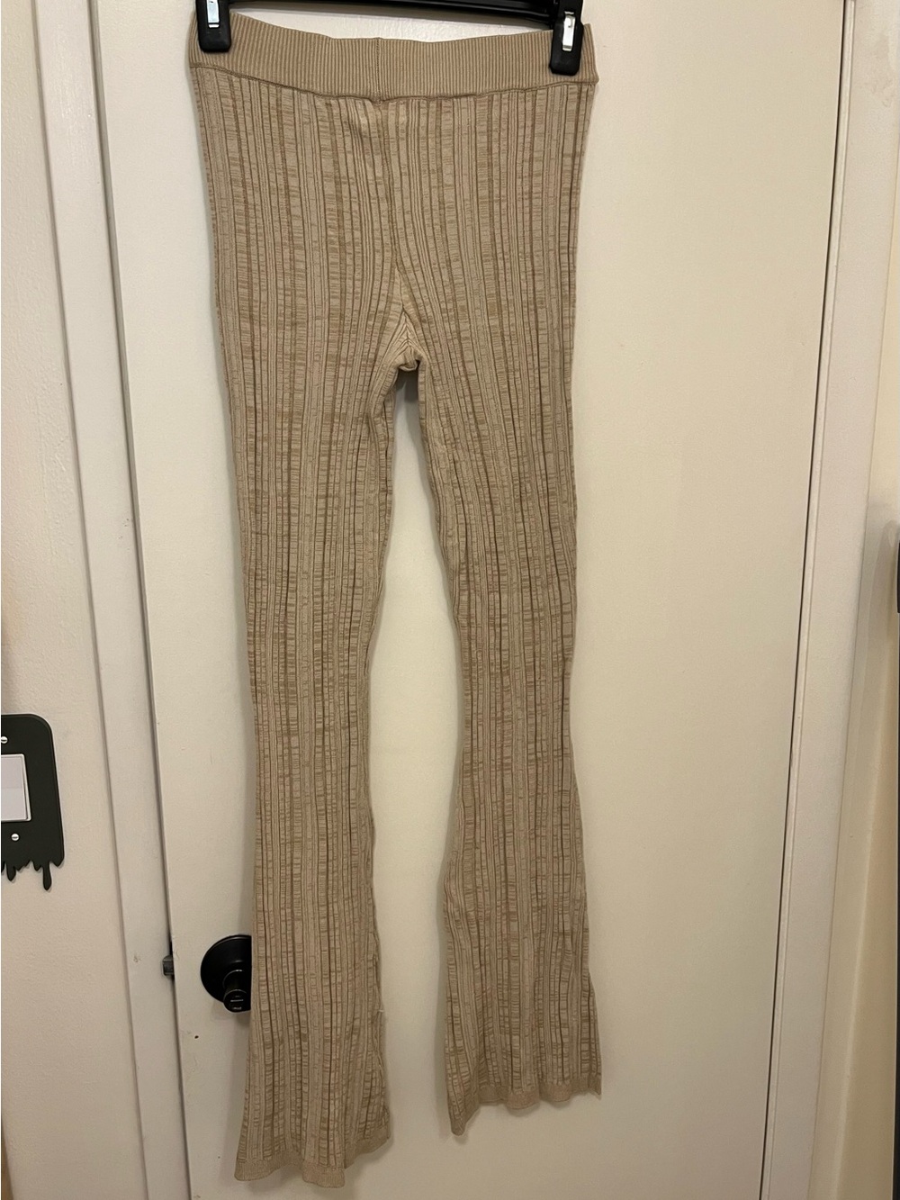 POL Ribbed Knit Flared Pants - Beige